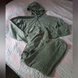 Forever 21 Acid Wash Green Lightweight Crop Hoodie & Joggers Set